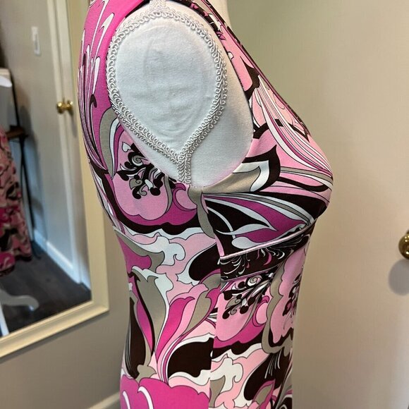 Tahari Arthur S. Levine Pink & Brown Sleeveless Floral Midi Dress, Size 2 - Picture 9 of 16